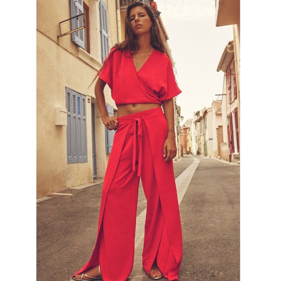 BLOGGER'S FAVE! Zara 2 Piece Red Pants And Wrap Top Set NWT - Picture 10 of 16